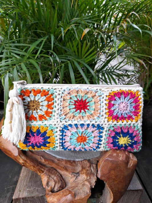 CLUTCH CROCHET Multicolor Patchwork - Lemongrass Bali Boutique