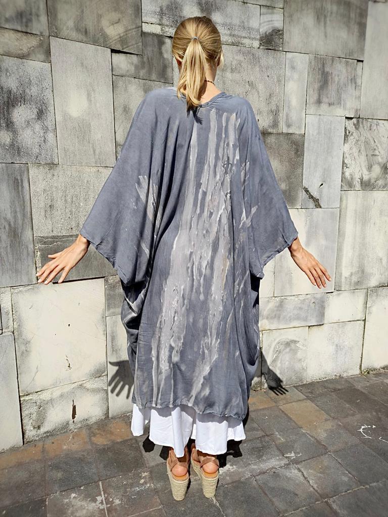 KAFTAN TIE DYE Medium Length, New Soft Denim/ Black - Lemongrass Bali Boutique