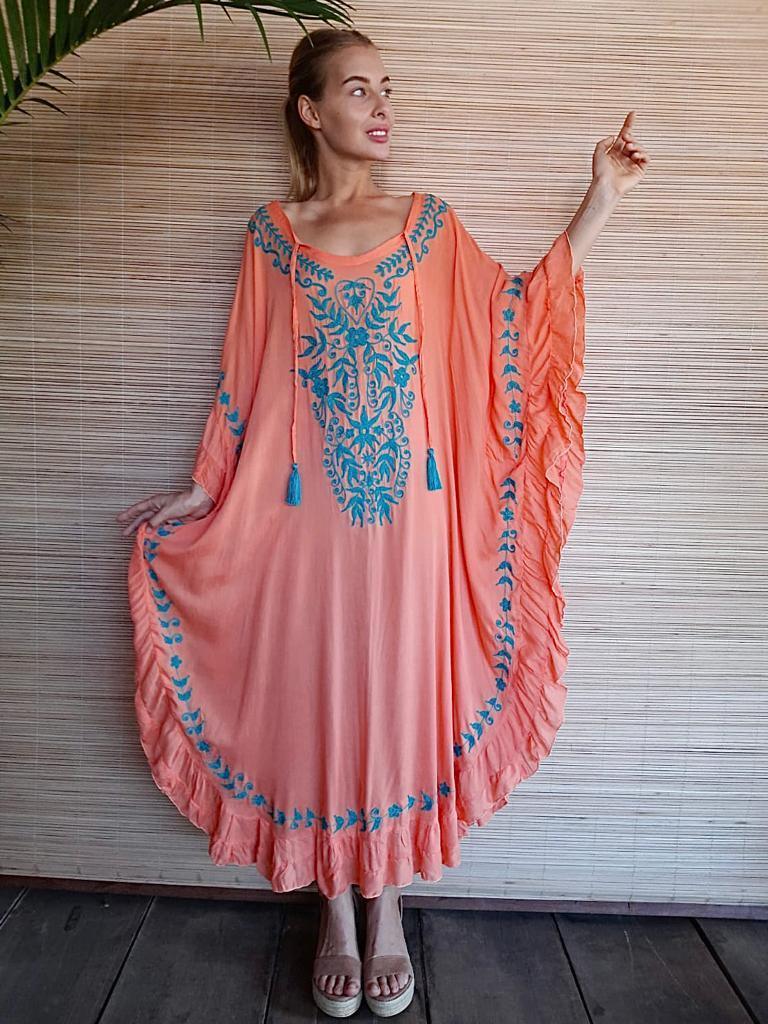 LONG DRESS BOHEME in Mandarin/ Teal - Lemongrass Bali Boutique