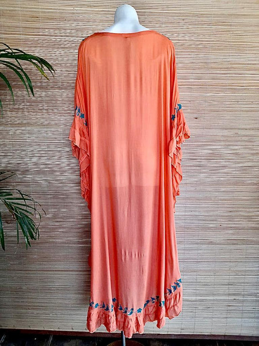 LONG DRESS BOHEME in Mandarin/ Teal - Lemongrass Bali Boutique