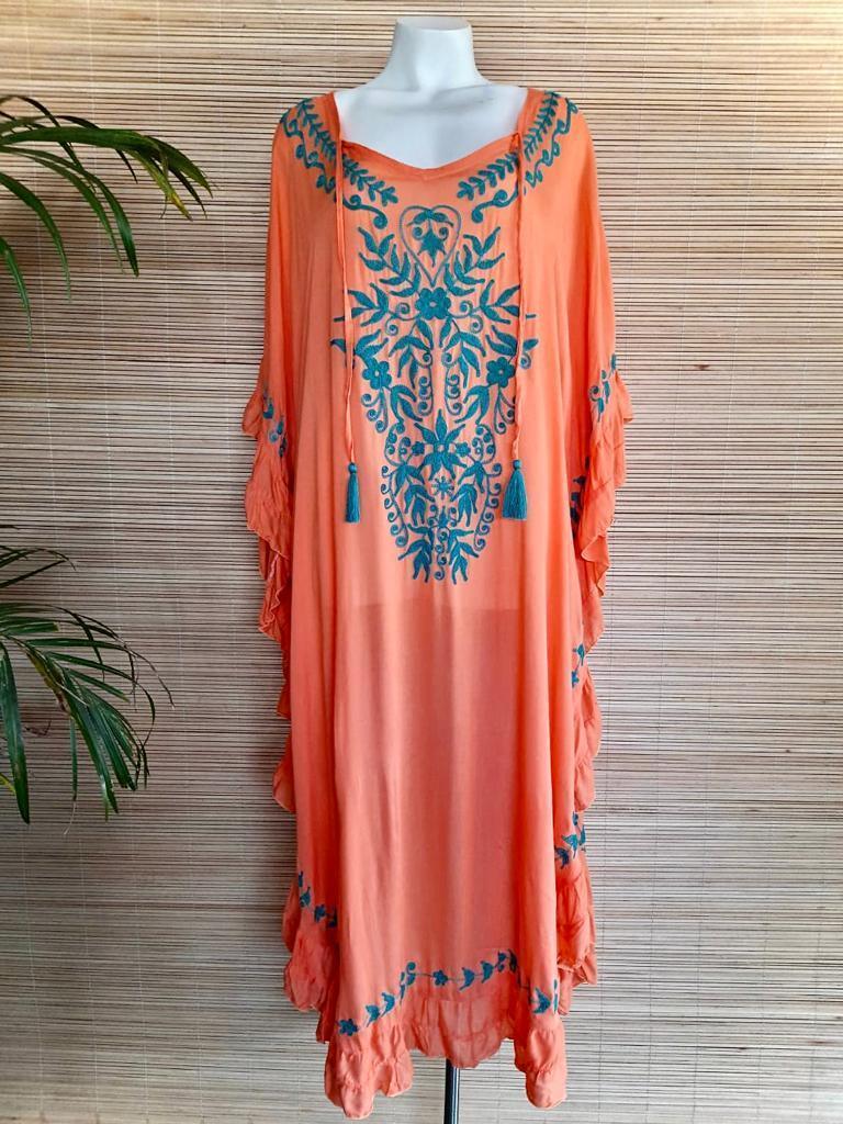 LONG DRESS BOHEME in Mandarin/ Teal - Lemongrass Bali Boutique