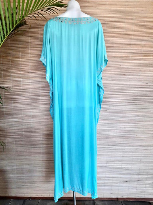 LONG DRESS TUNIS New Turquoise Embroidery - Lemongrass Bali Boutique