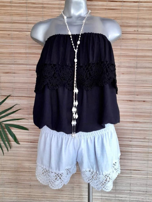 SHORT CROCHET Long Length, White and Black - Lemongrass Bali Boutique