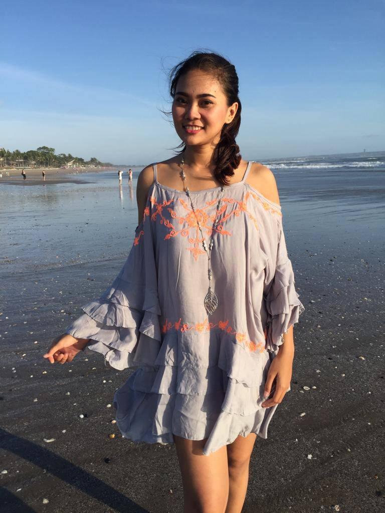 TOP/ DRESS SHIRLEY Grey and Turquoise - Lemongrass Bali Boutique