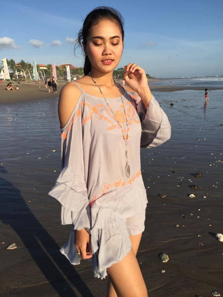 TOP/ DRESS SHIRLEY Grey and Turquoise - Lemongrass Bali Boutique