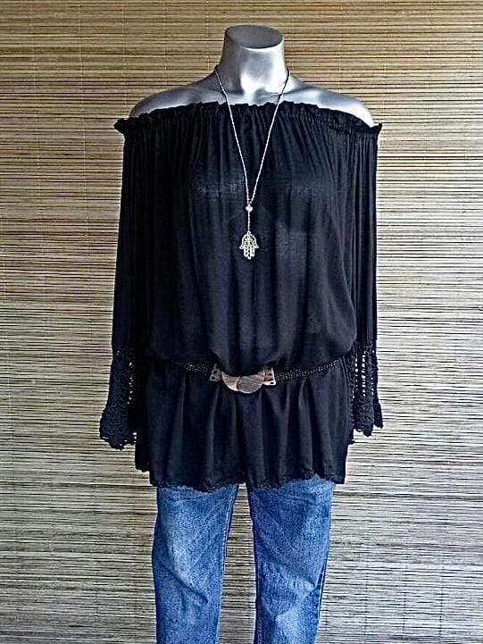 TOP SABRINA CROCHET White and Black - Lemongrass Bali Boutique