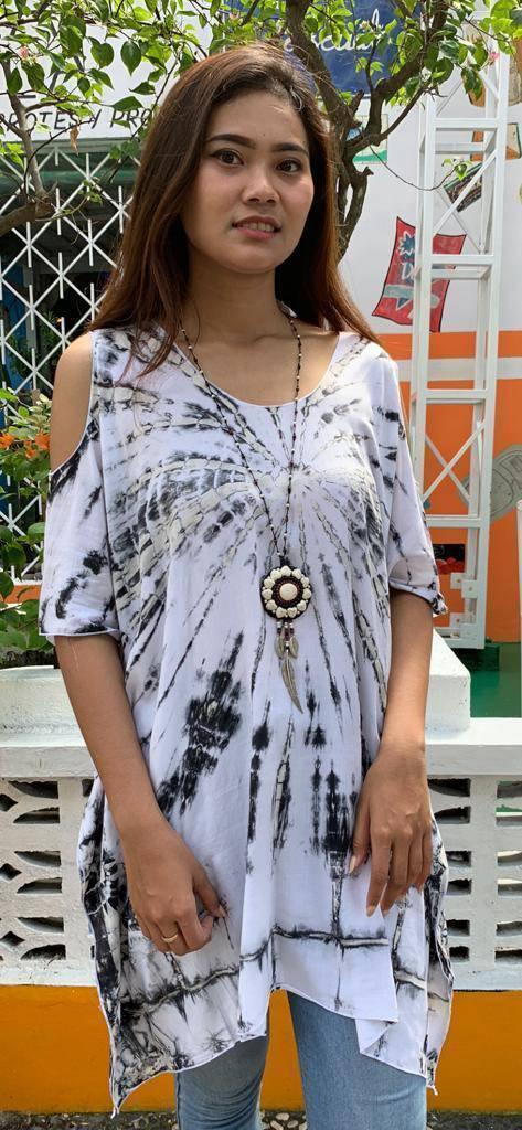 TOP SARONG Short Length, White/ Grey Tie Dye - Lemongrass Bali Boutique