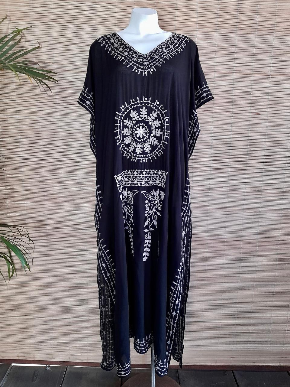 LONG DRESS MOROCCO Grey, Turquoise, Black and Wild Berry