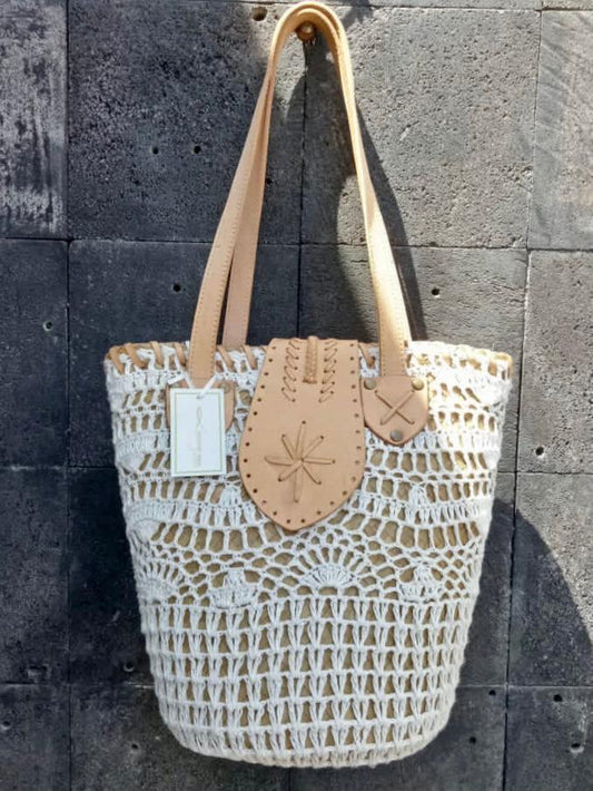 BOHO BAG CROCHET Rattan/ Leather Medium Size - Lemongrass Bali Boutique