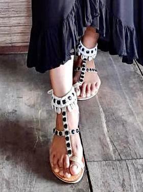 BOHO LEATHER SHOES in Turquoise Beads or Black Beads - Lemongrass Bali Boutique