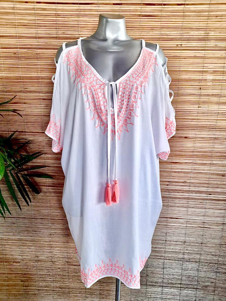 DRESS ARABESQUE New White Embroidery Coral - Lemongrass Bali Boutique
