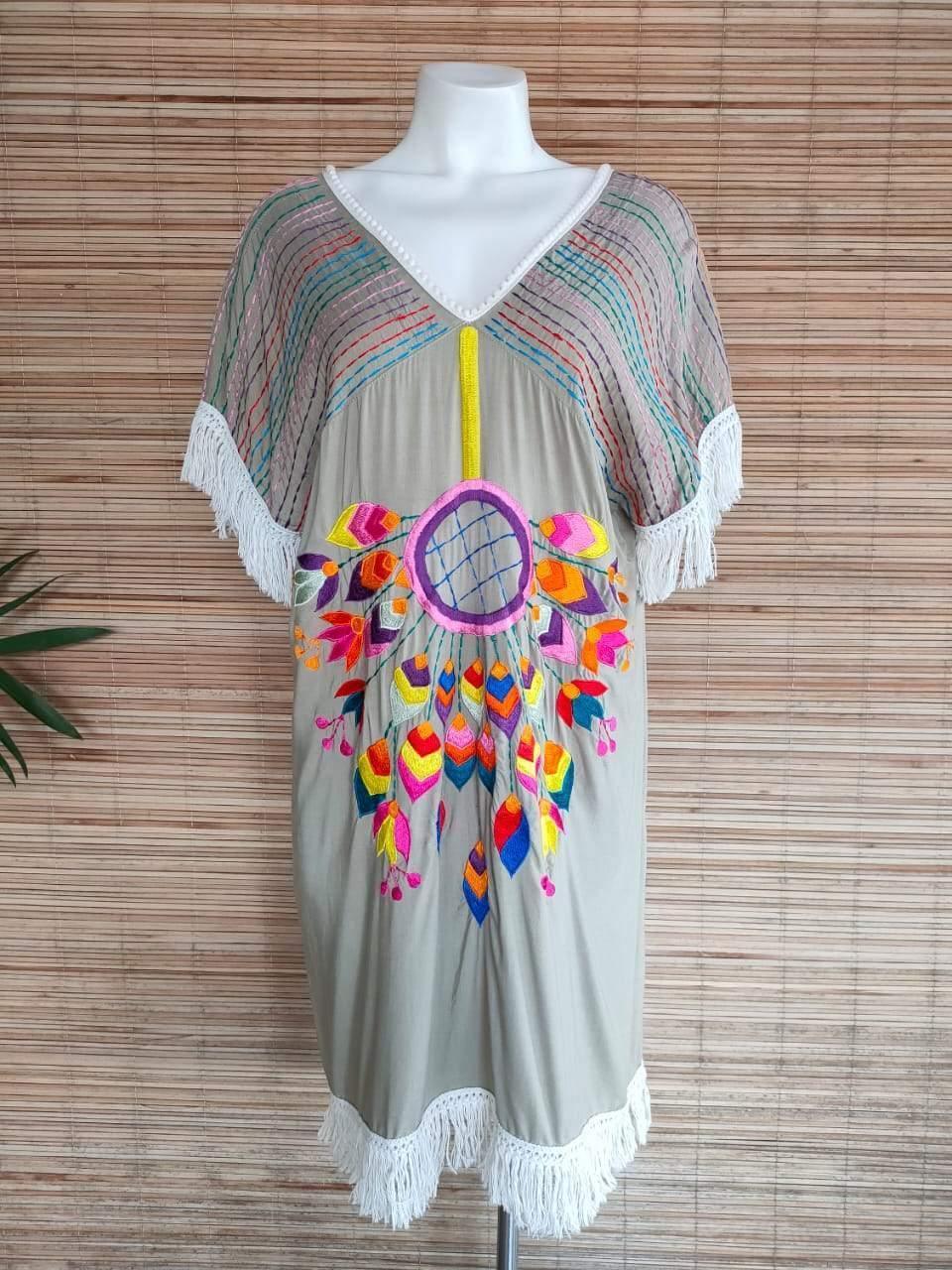 DRESS DREAM CATCHER Short Length, Cream and Khaki - Lemongrass Bali Boutique