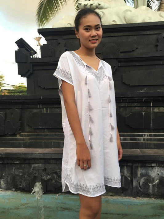 DRESS JASMIN in White and Grey - Lemongrass Bali Boutique