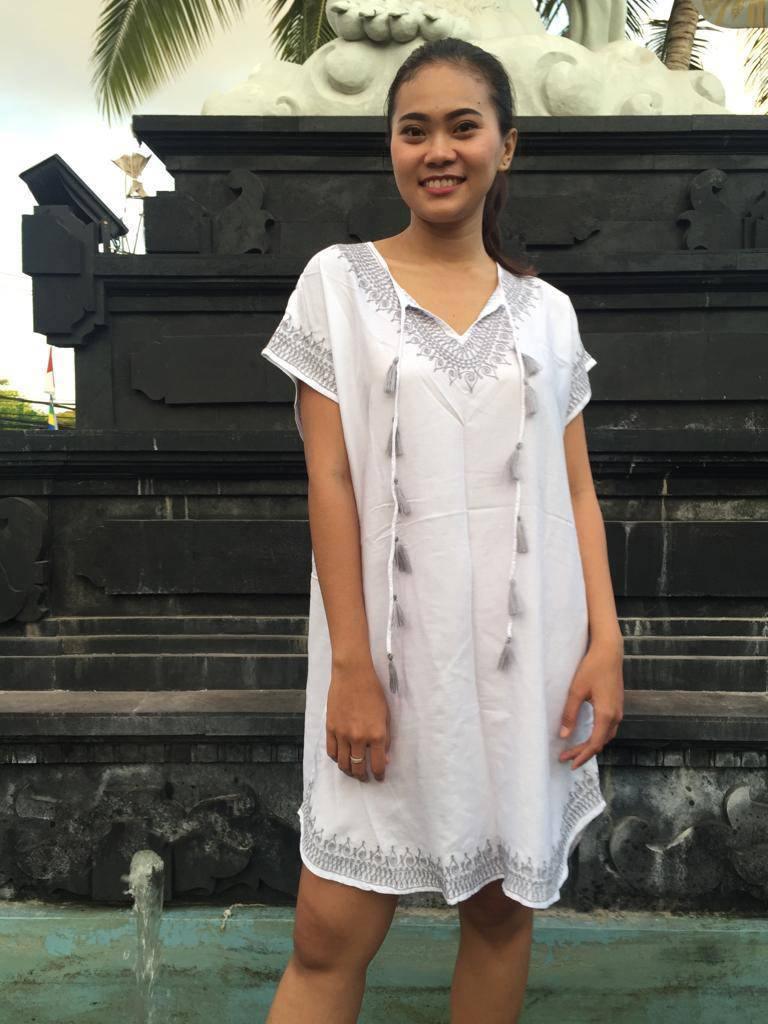DRESS JASMIN in White and Grey - Lemongrass Bali Boutique