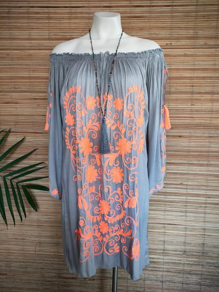 DRESS LILA in Grey/ Coral and Soft Turquoise/ Pink - Lemongrass Bali Boutique