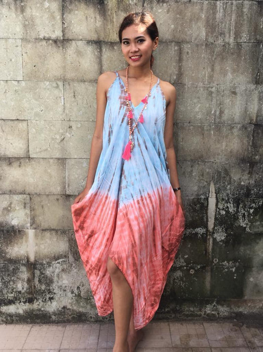 DRESS TIE DYE LOU Tie Dye Blue/ Raspberry - Lemongrass Bali Boutique