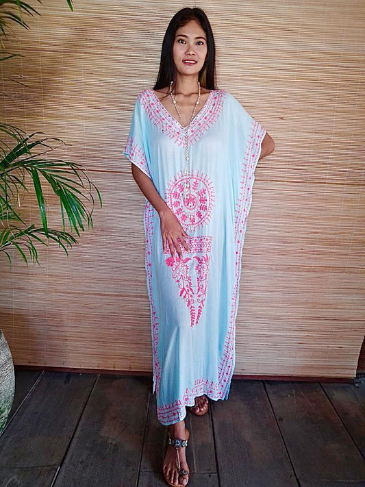 LONG DRESS MOROCCO Grey, Turquoise and New Wild Berry - Lemongrass Bali Boutique