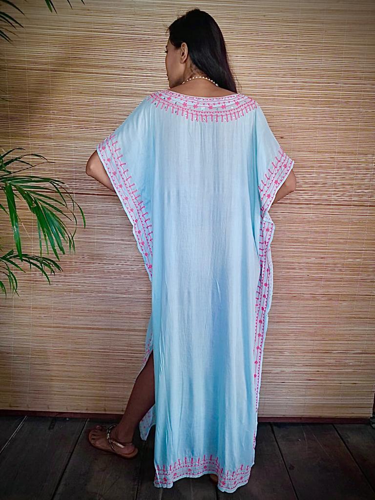 LONG DRESS MOROCCO Grey, Turquoise and New Wild Berry - Lemongrass Bali Boutique