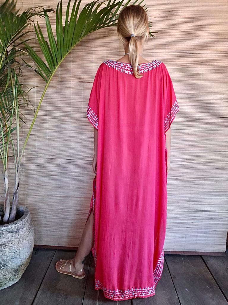 LONG DRESS MOROCCO Grey, Turquoise and New Wild Berry - Lemongrass Bali Boutique