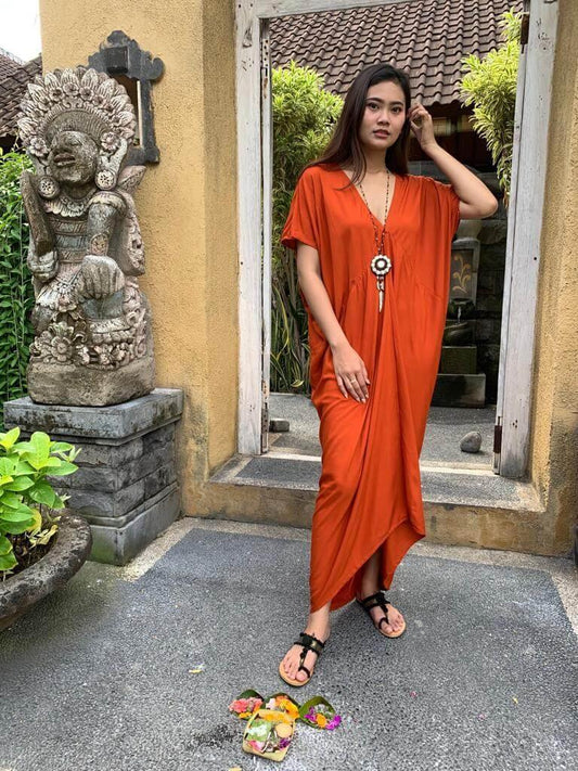 LONG DRESS OASIS in Brick, Black and Khaki. - Lemongrass Bali Boutique