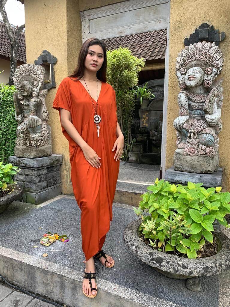 LONG DRESS OASIS in Brick, Black and Khaki. - Lemongrass Bali Boutique