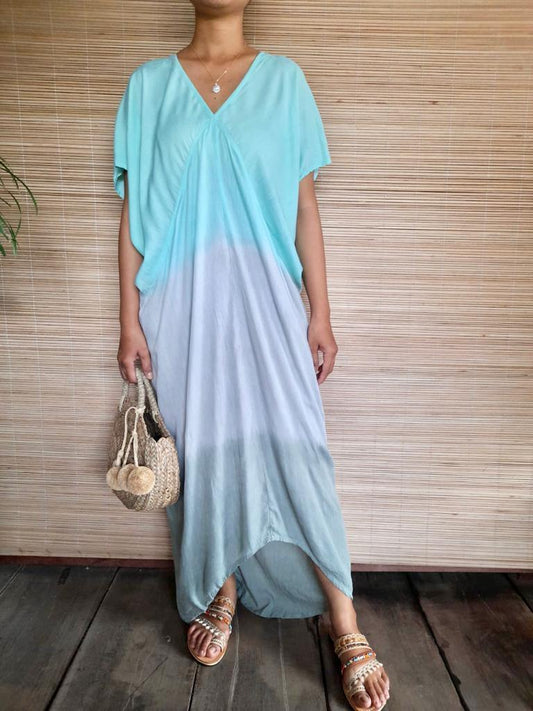 LONG DRESS OASIS in New Tie Dye Mint/ Khaki - Lemongrass Bali Boutique
