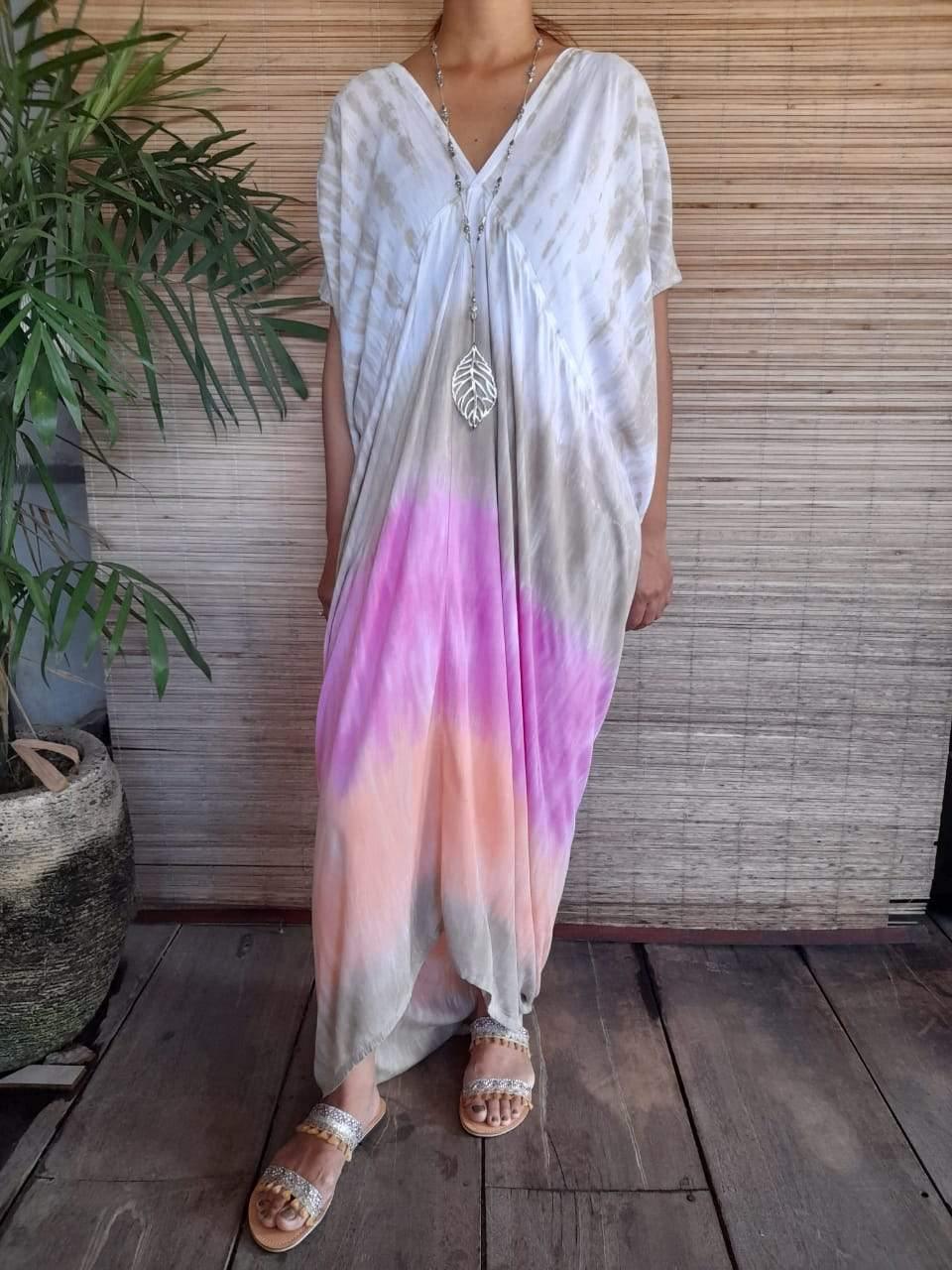 LONG DRESS OASIS New Tie Dye Beige/ Pink - Lemongrass Bali Boutique