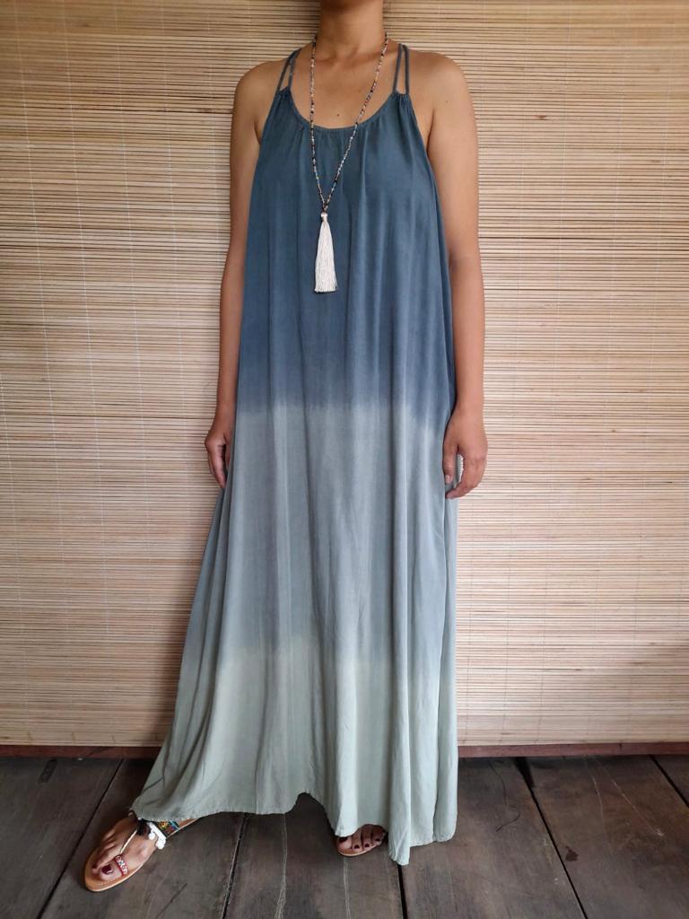 LONG DRESS ROSE New Tie Dye Grey/ khaki - Lemongrass Bali Boutique