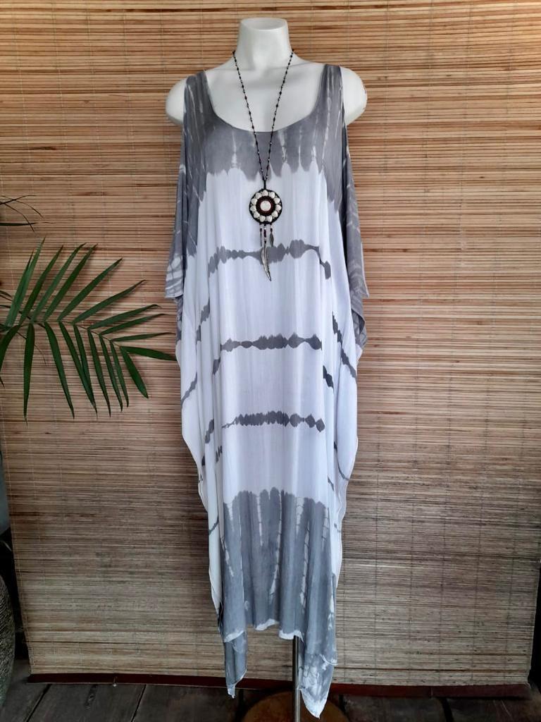 LONG DRESS TOP SARONG in Tie Dye Black and Grey - Lemongrass Bali Boutique