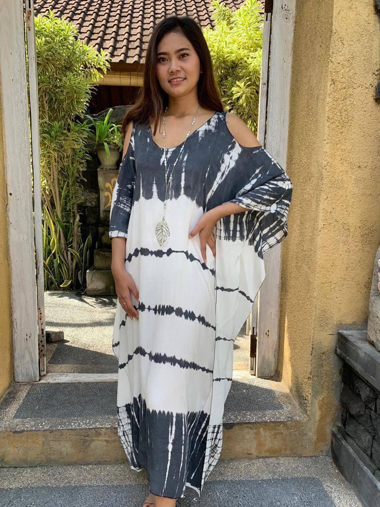 LONG DRESS TOP SARONG in Tie Dye Black and Grey - Lemongrass Bali Boutique