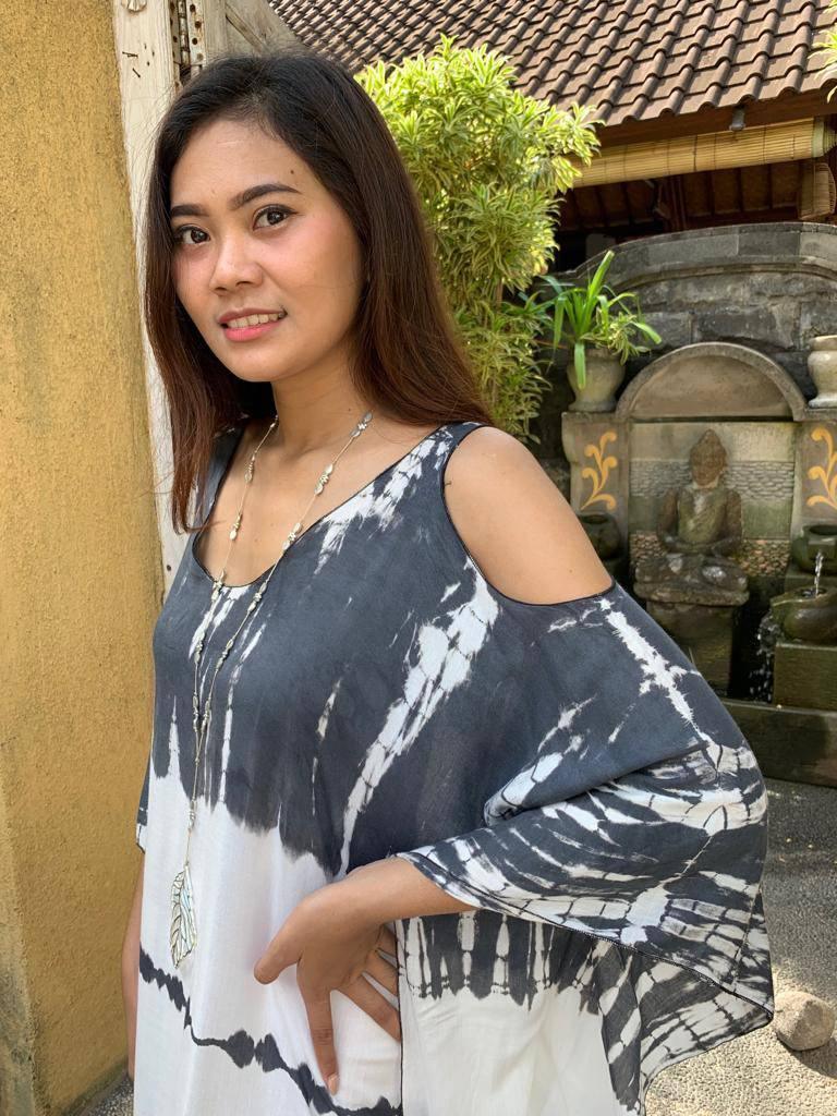 LONG DRESS TOP SARONG in Tie Dye Black and Grey - Lemongrass Bali Boutique