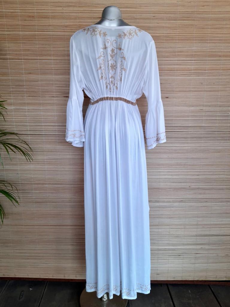 LONG KAFTAN BELLA New White/ Embroidery Beige - Lemongrass Bali Boutique