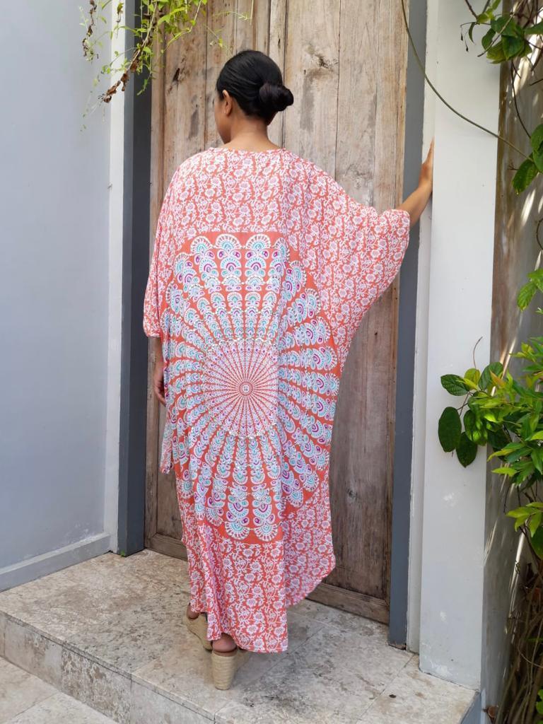 LONG KAFTAN KINOA New Coral - Lemongrass Bali Boutique