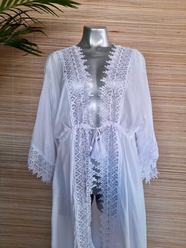 LONG KAFTAN LACE White and Black - Lemongrass Bali Boutique