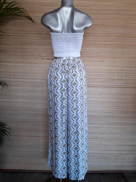 LONG PANT MEGGY Print Khaki/ White - Lemongrass Bali Boutique