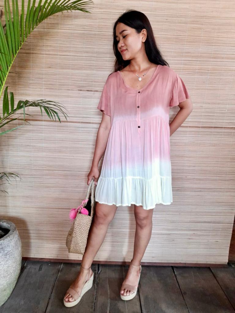 MILK AND ROSE SHORT DRESS Tie Dye Rose/ Milk - Lemongrass Bali Boutique