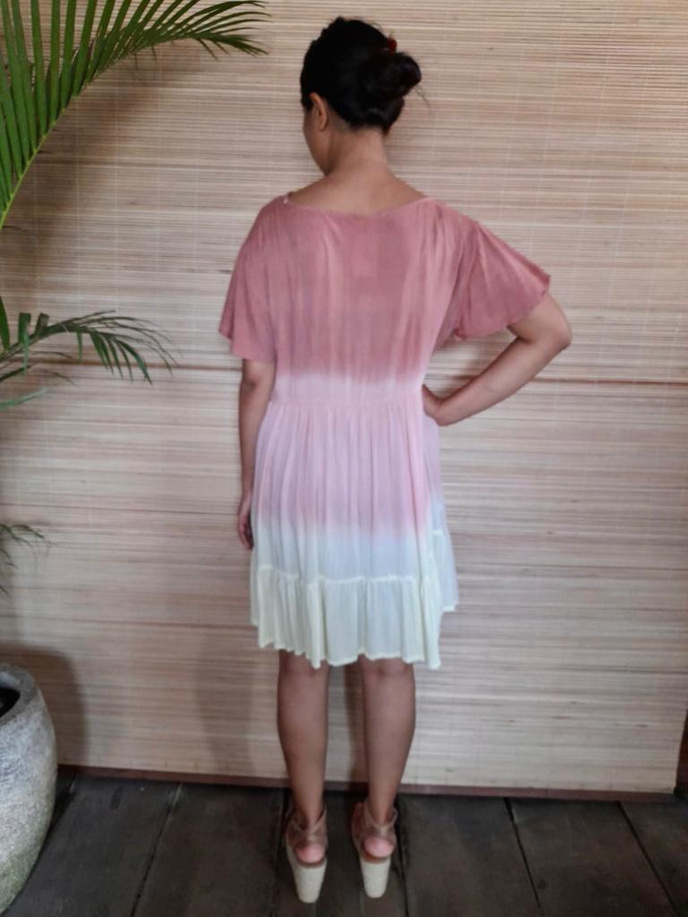 MILK AND ROSE SHORT DRESS Tie Dye Rose/ Milk - Lemongrass Bali Boutique