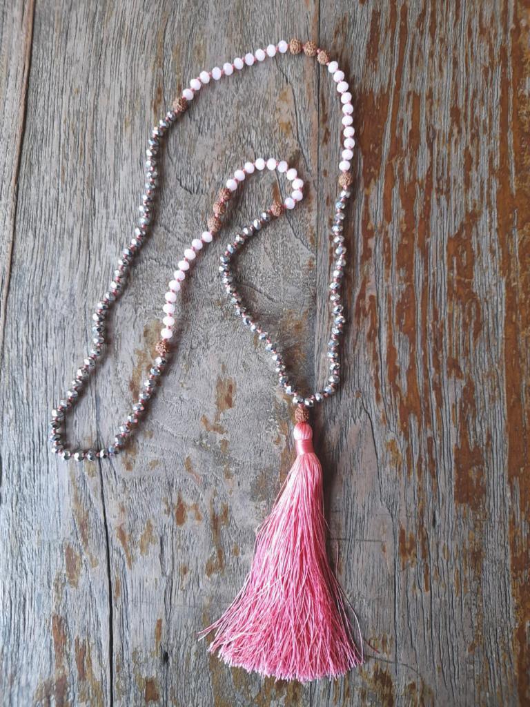 NECKLACE CRYSTAL DIAMOND Pink Tassel - Lemongrass Bali Boutique