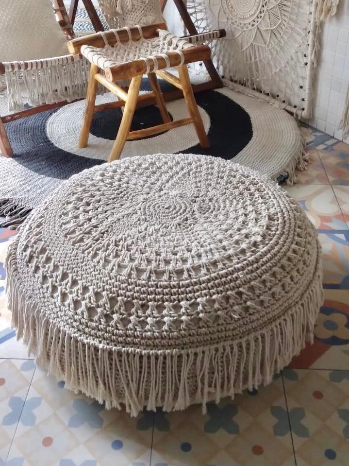 ROUND CUSHION MACRAME in Natural Cream NEW COLLECTION - Lemongrass Bali Boutique