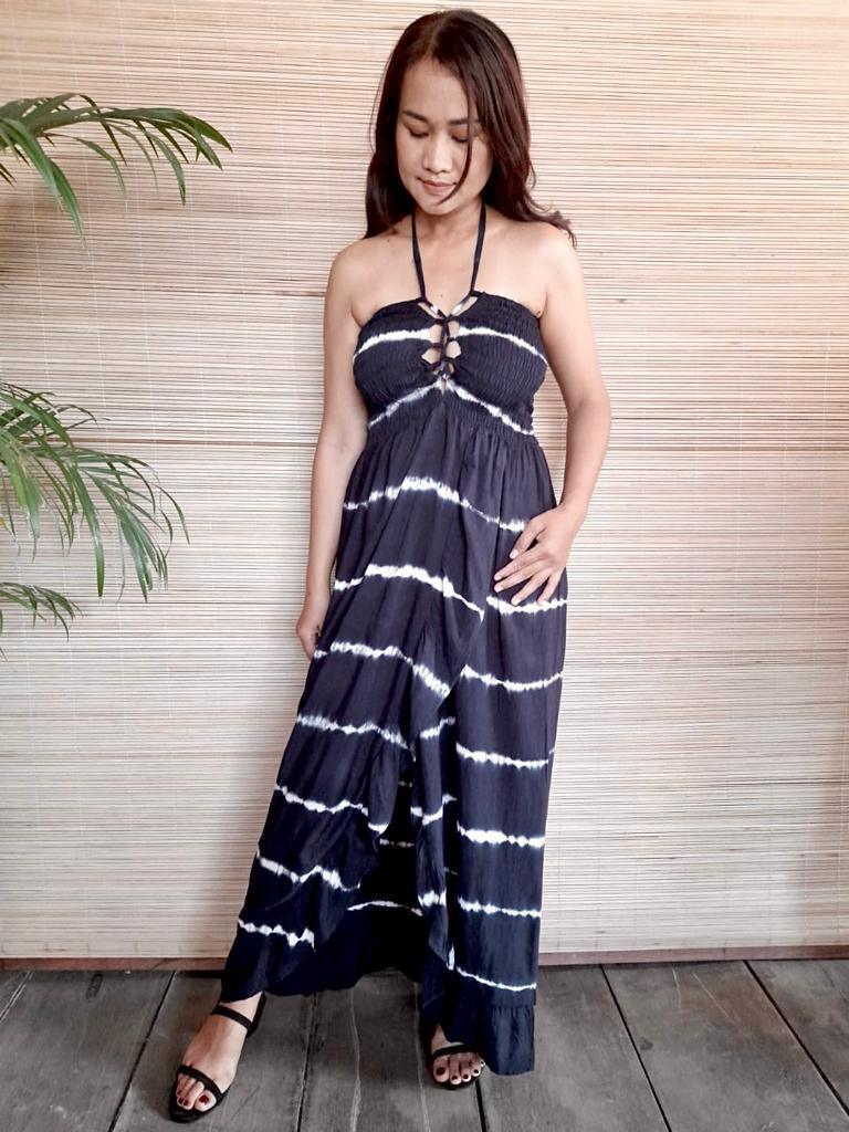 SEXY BOHO DRESS Tie Dye Black/ White - Lemongrass Bali Boutique