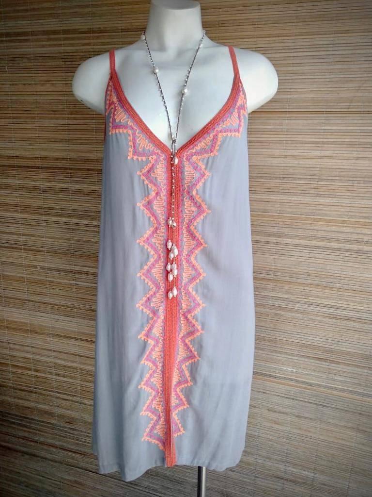 SHORT DRESS DAYAK in Grey and Turquoise - Lemongrass Bali Boutique