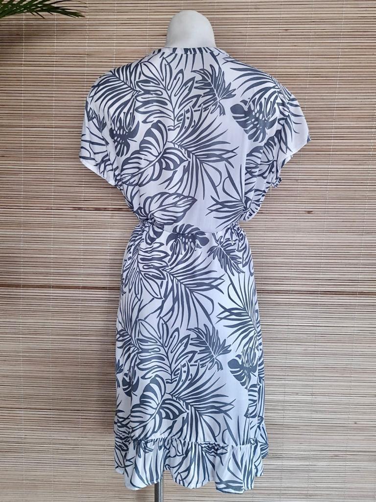 SHORT DRESS KIMONO WRAP New Palm/ White/ Grey - Lemongrass Bali Boutique