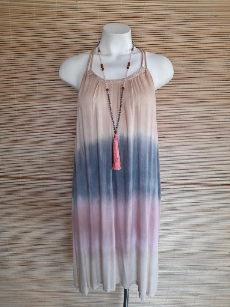 SHORT DRESS ROSE New Tie Dye Beige/ Grey/ Pink - Lemongrass Bali Boutique