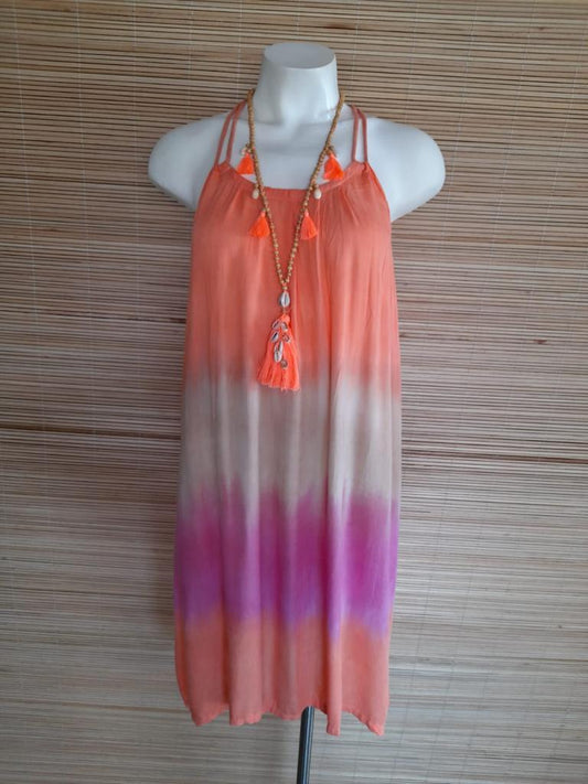 SHORT DRESS ROSE NEW Tie Dye Coral/ Beige/ Pink - Lemongrass Bali Boutique