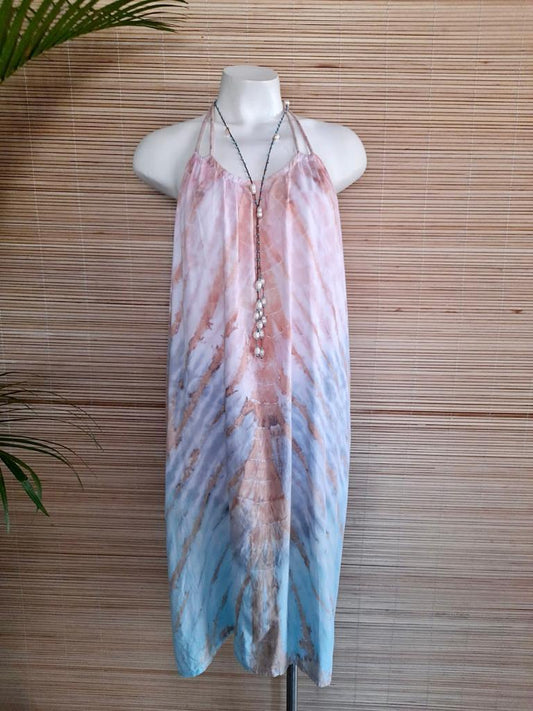 SHORT DRESS ROSE Tie Dye Pink, Grey/ Khaki, Beige/ Grey/ Pink and Coral - Lemongrass Bali Boutique