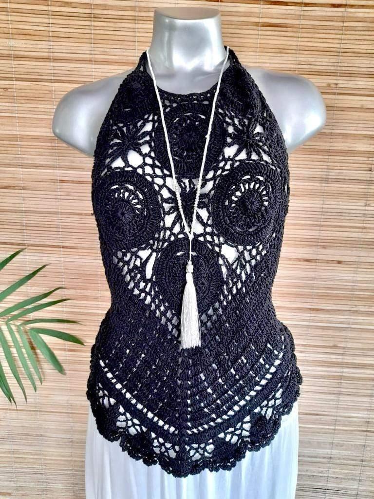 TOP CROCHET BOHO White and Black - Lemongrass Bali Boutique