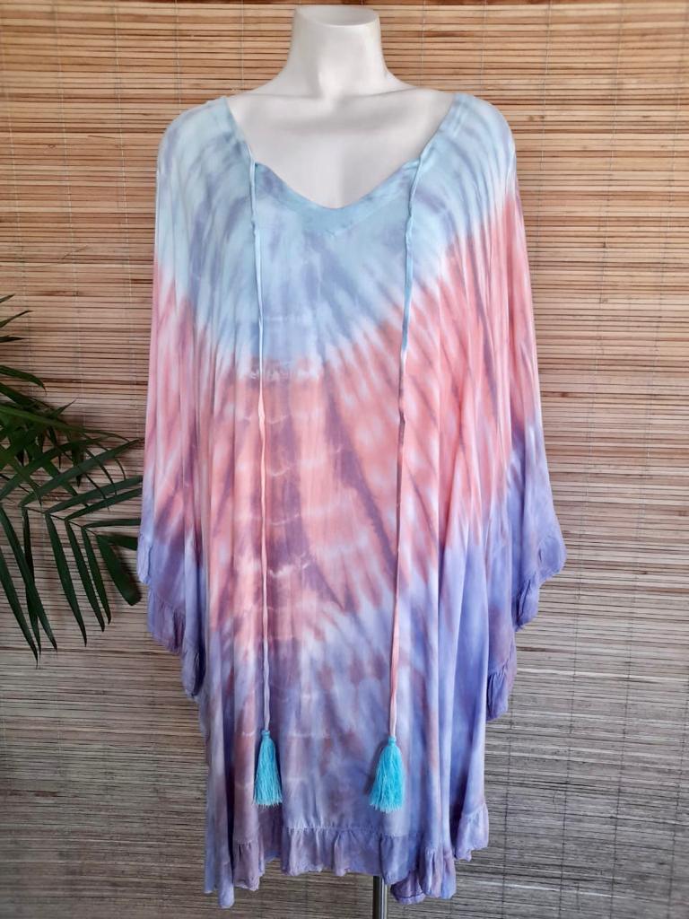 TOP/ DRESS GWENDOLYN New Tie Dye Blue Tassel - Lemongrass Bali Boutique