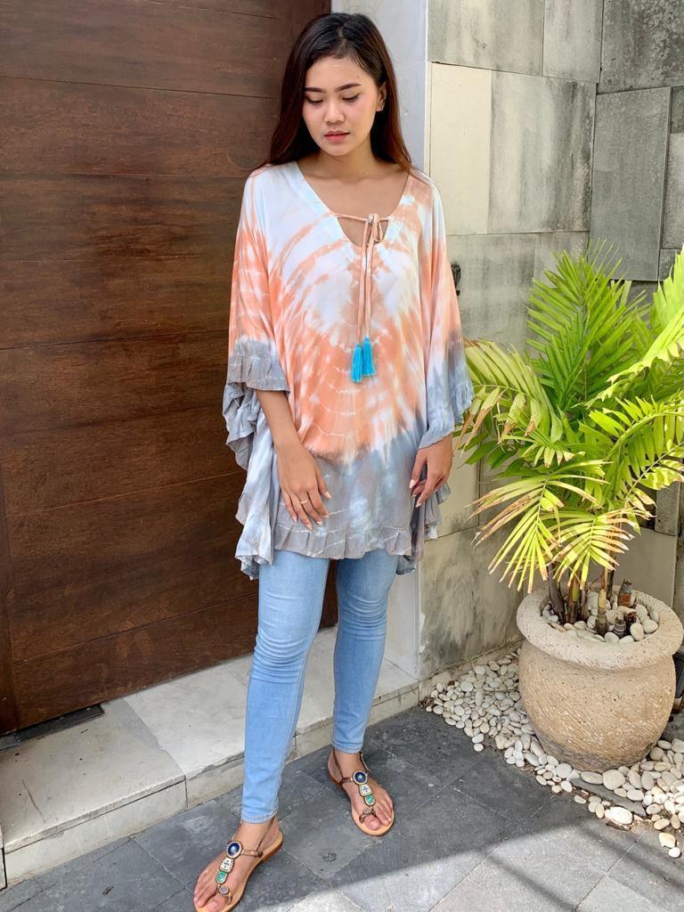 TOP/ DRESS GWENDOLYN New Tie Dye Blue Tassel - Lemongrass Bali Boutique