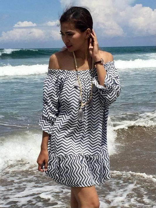 TOP/ DRESS ZIG ZAG in Grey and Navy - Lemongrass Bali Boutique