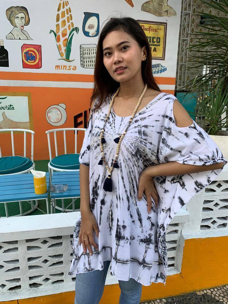 TOP SARONG Short Length, White/ Grey Tie Dye - Lemongrass Bali Boutique